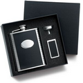 6 Oz. Bonded Leather Flask w/ Oval Front, Funnel & Money Clip in Gift Box